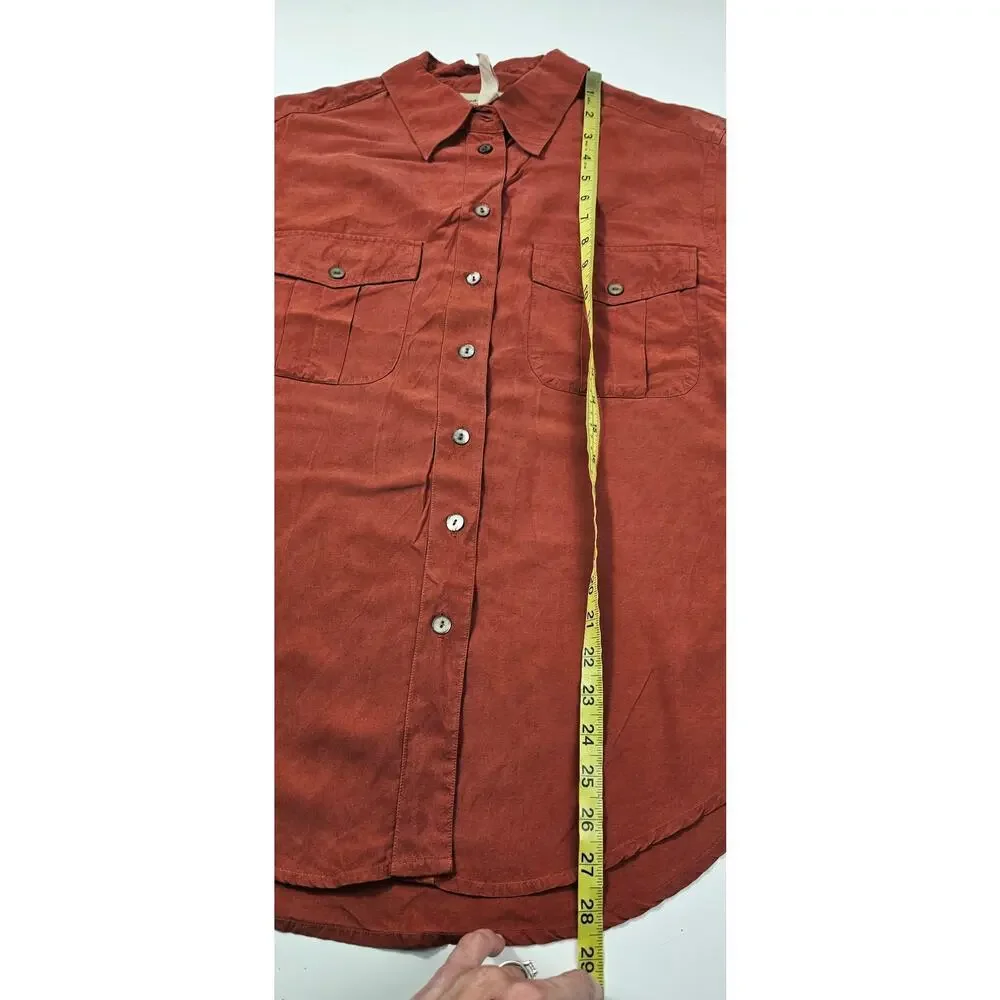 Jones NY country vintage silk coral button up blouse top sz 10 (XL) *FLAW*